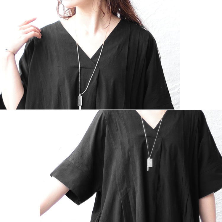 大きいサイズ レディース ワンピース タック入りVネックコットンマキシワンピース ロングワンピース ワンピ　ロング マキシ 5分袖 Vネック ピンタック タック ポケット コットン 綿 マタニティ 夏