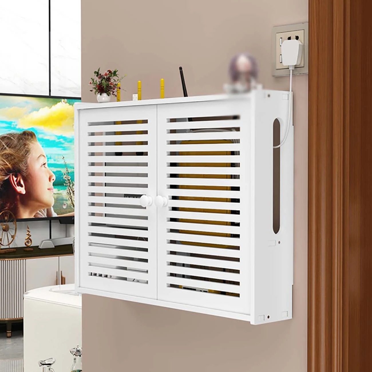 壁に取り付けられた収納棚,Wi-Fi付きワイヤレスルーター棚,ダブルレイヤー,リビングルーム用 24-39cm Deer Wifi 壁に取り付けられた収納棚,Wi-Fi付きワイヤレスルーター棚,ダブルレイヤー,リビングルーム用 24-39cm Deer Wifi