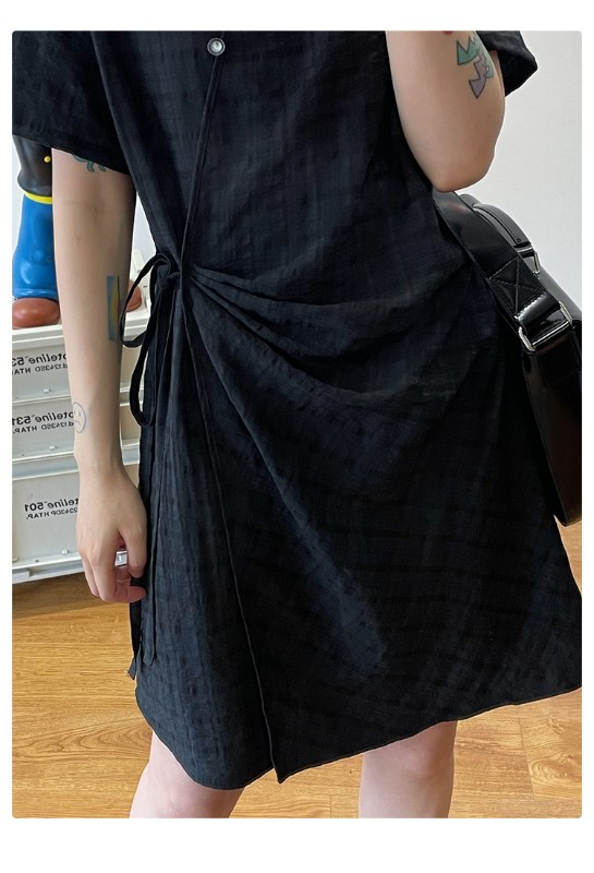 オモントエッグタルトホームレトロチェック柄ナショナルスタイル改良チャイナドレスレディース夏新作デザインシャツスカート オモントエッグタルトホームレトロチェック柄ナショナルスタイル改良チャイナドレスレディース夏新作デザインシャツスカート