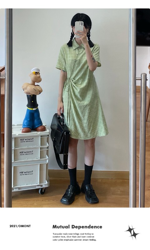 オモントエッグタルトホームレトロチェック柄ナショナルスタイル改良チャイナドレスレディース夏新作デザインシャツスカート オモントエッグタルトホームレトロチェック柄ナショナルスタイル改良チャイナドレスレディース夏新作デザインシャツスカート