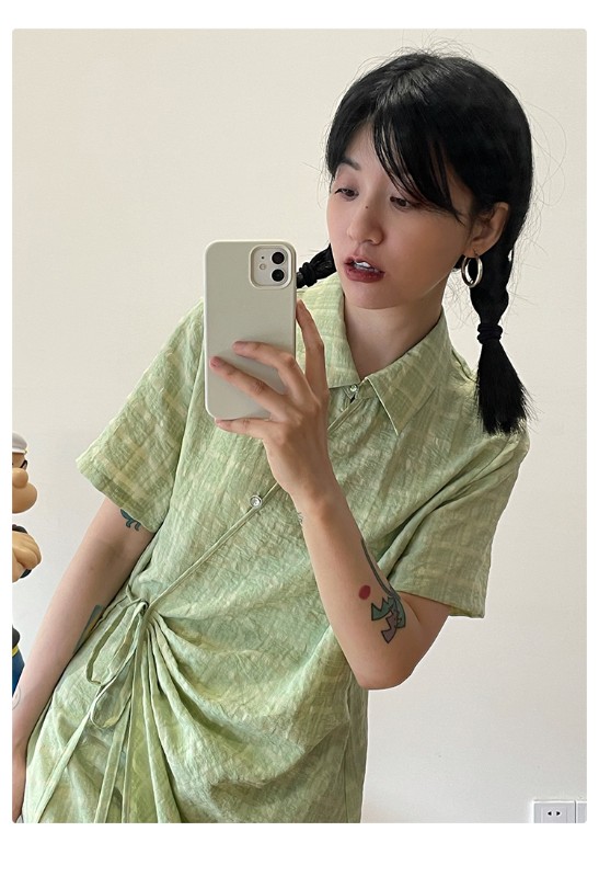 オモントエッグタルトホームレトロチェック柄ナショナルスタイル改良チャイナドレスレディース夏新作デザインシャツスカート オモントエッグタルトホームレトロチェック柄ナショナルスタイル改良チャイナドレスレディース夏新作デザインシャツスカート