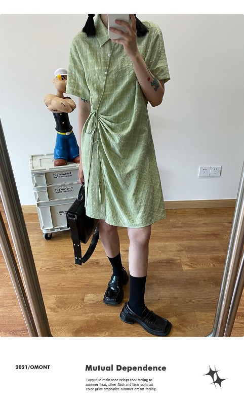 オモントエッグタルトホームレトロチェック柄ナショナルスタイル改良チャイナドレスレディース夏新作デザインシャツスカート オモントエッグタルトホームレトロチェック柄ナショナルスタイル改良チャイナドレスレディース夏新作デザインシャツスカート