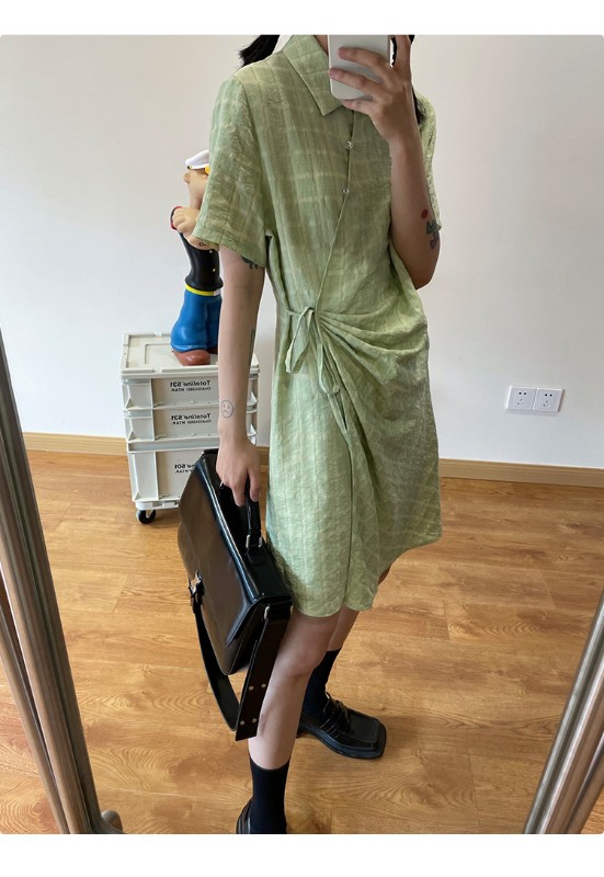 オモントエッグタルトホームレトロチェック柄ナショナルスタイル改良チャイナドレスレディース夏新作デザインシャツスカート オモントエッグタルトホームレトロチェック柄ナショナルスタイル改良チャイナドレスレディース夏新作デザインシャツスカート