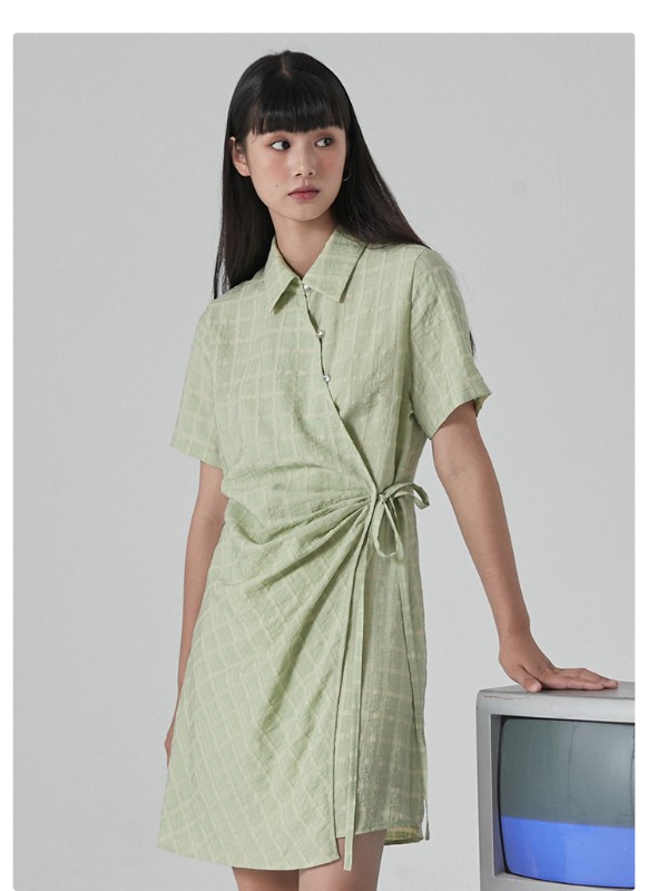 オモントエッグタルトホームレトロチェック柄ナショナルスタイル改良チャイナドレスレディース夏新作デザインシャツスカート オモントエッグタルトホームレトロチェック柄ナショナルスタイル改良チャイナドレスレディース夏新作デザインシャツスカート