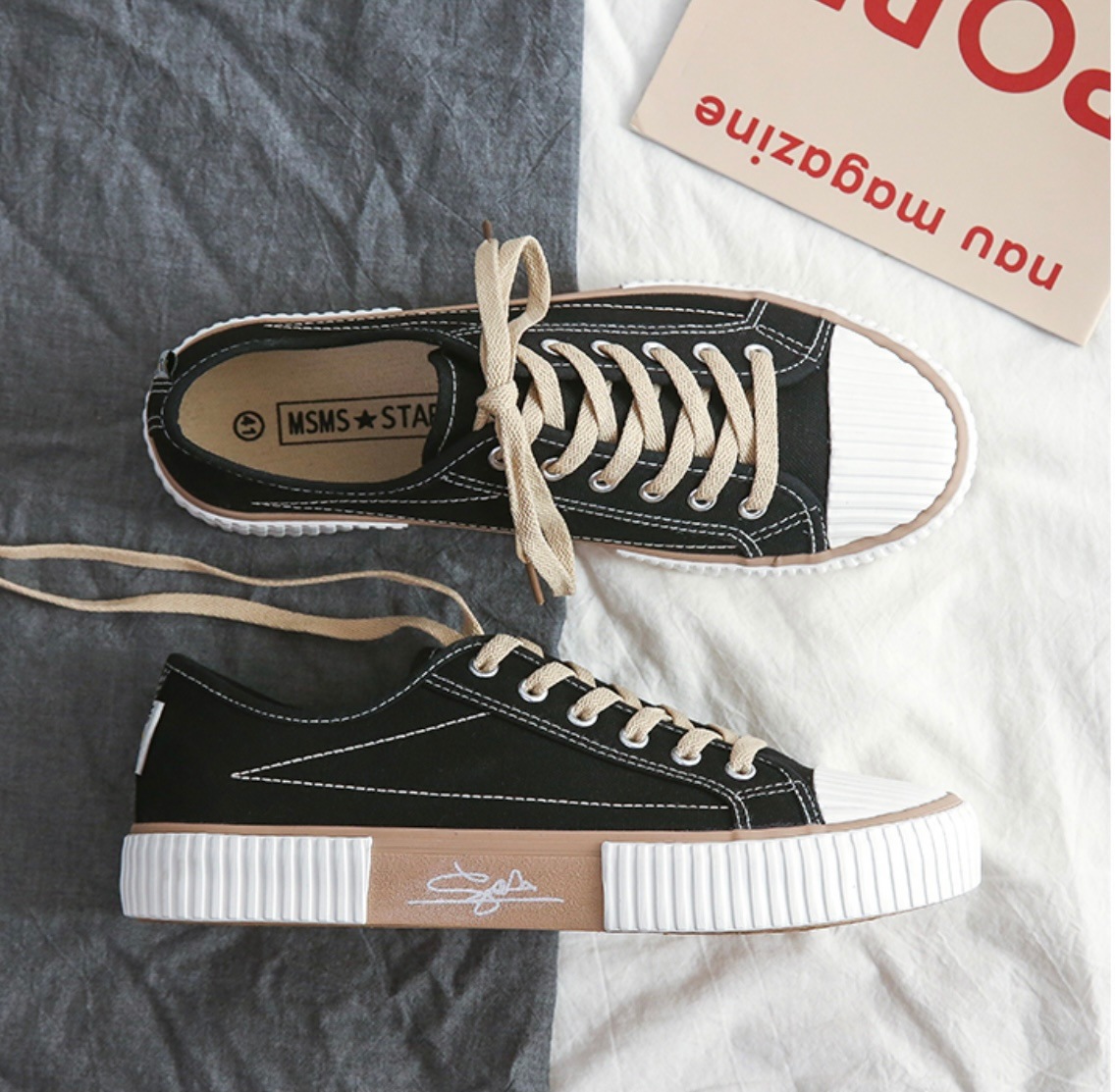 INSで人気急上昇韓流ファッションローカットカップル男女通用帆布スニーカー