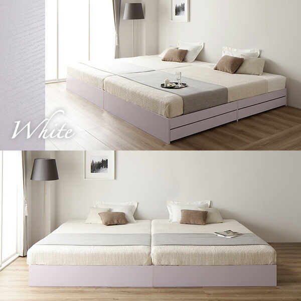 ベッド 収納付き 連結 引き出し付き キャスター付き 木製 ヘッドレス シンプル モダン ホワイト ワイドキング240(SD+SD) ボンネルコイルマットレス付き ベッド 収納付き 連結 引き出し付き キャスター付き 木製 ヘッドレス シンプル モダン ホワイト ワイドキング240(SD+SD) ボンネルコイルマットレス付き