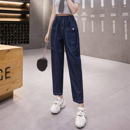 デニムパンツ 春 夏 秋 レディース ロング ブルーデニム ポケット ウエストゴム 無地 10代 20代 30代 40代 ママ 公園デビュー お出かけ デート 普段使い 休日 キャンパス アウトドア