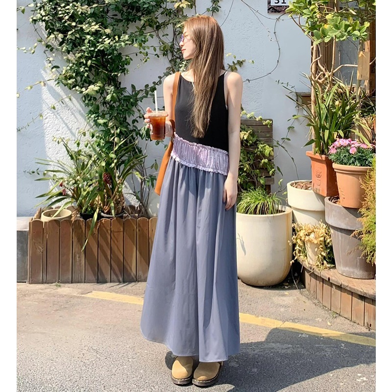 撞色継ぎ手ワンピース女 2025春夏新小人数デザイン感袖なしスリムA字ロングスカート 撞色継ぎ手ワンピース女 2025春夏新小人数デザイン感袖なしスリムA字ロングスカート