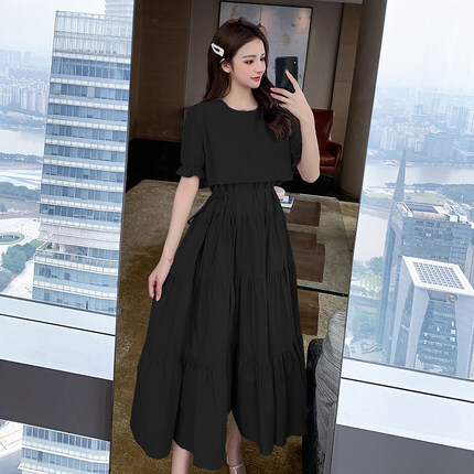 ドレス フェアリードレス ロング丈 半袖 パフスリーブ フレンチスリーブ ラウンドネック Aライン かわいい 大人可愛い きれいめ シンプル 大人 上品 おしゃれ 大人女子 キュート ガーリー