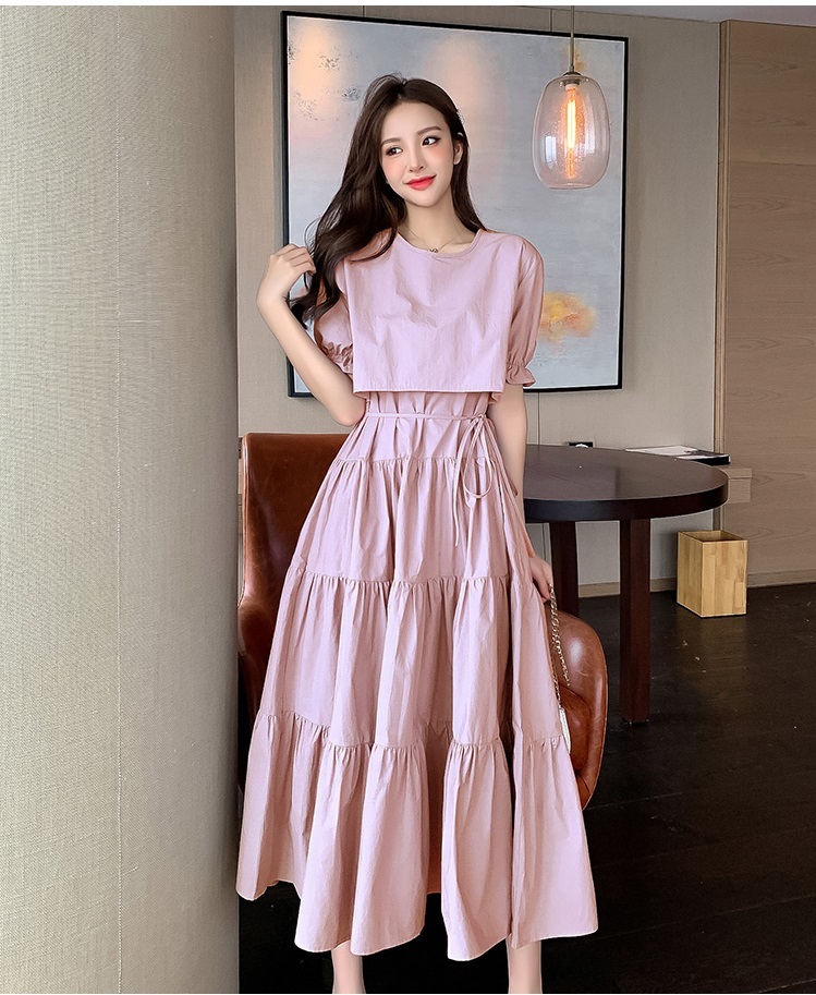 ドレス フェアリードレス ロング丈 半袖 パフスリーブ フレンチスリーブ ラウンドネック Aライン かわいい 大人可愛い きれいめ シンプル 大人 上品 おしゃれ 大人女子 キュート ガーリー