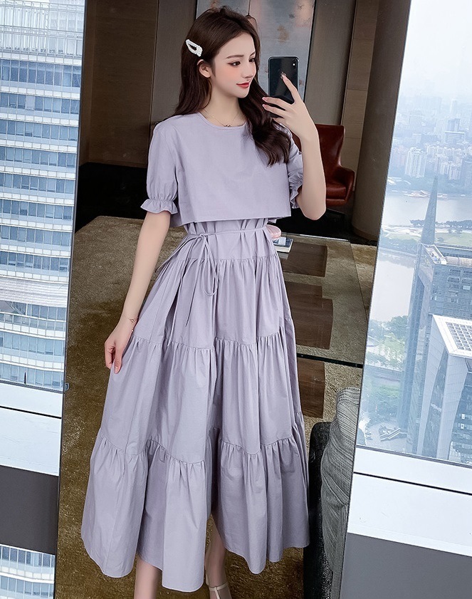 ドレス フェアリードレス ロング丈 半袖 パフスリーブ フレンチスリーブ ラウンドネック Aライン かわいい 大人可愛い きれいめ シンプル 大人 上品 おしゃれ 大人女子 キュート ガーリー
