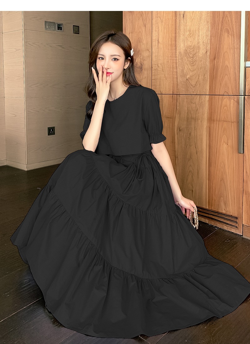 ドレス フェアリードレス ロング丈 半袖 パフスリーブ フレンチスリーブ ラウンドネック Aライン かわいい 大人可愛い きれいめ シンプル 大人 上品 おしゃれ 大人女子 キュート ガーリー