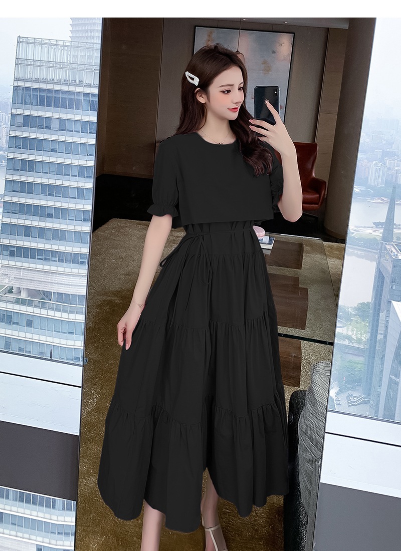 ドレス フェアリードレス ロング丈 半袖 パフスリーブ フレンチスリーブ ラウンドネック Aライン かわいい 大人可愛い きれいめ シンプル 大人 上品 おしゃれ 大人女子 キュート ガーリー