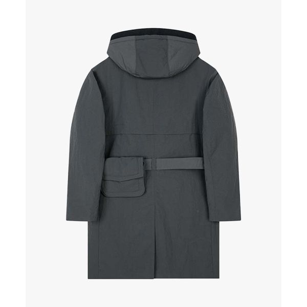 [リバークラッシュ] LKS20302チャコールオーバーフィットフード付き取り外し可能なトレンチコート