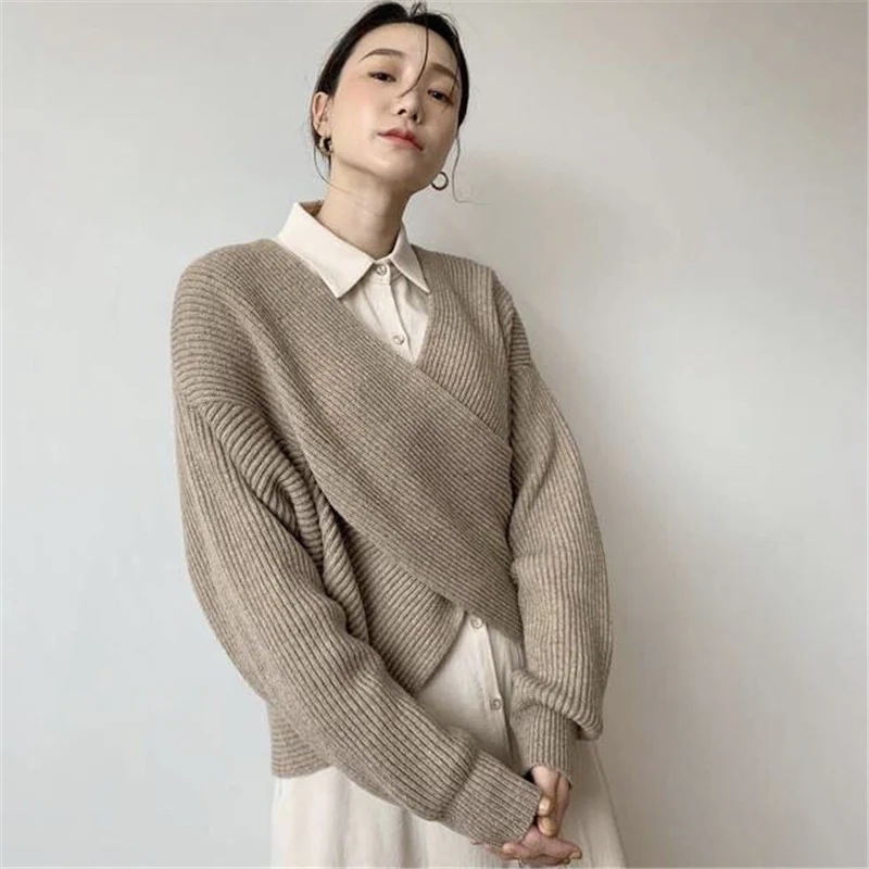 フロントクロスリブニット トップス ニットセーター Vネック プルオーバー 重ね着 レイヤード 着回し アイボリー カフェオレ ダークグレー ブラック レディース 防寒 寒さ対策 キレイめ オシャレ pattayablatt.com