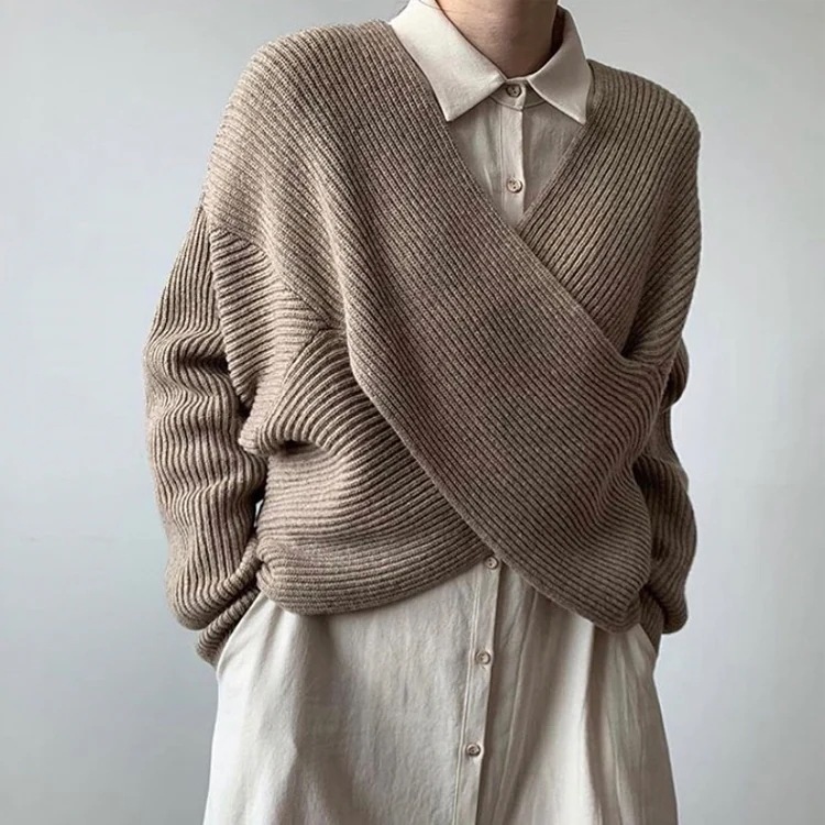 フロントクロスリブニット トップス ニットセーター Vネック プルオーバー 重ね着 レイヤード 着回し アイボリー カフェオレ ダークグレー ブラック レディース 防寒 寒さ対策 キレイめ オシャレ pattayablatt.com