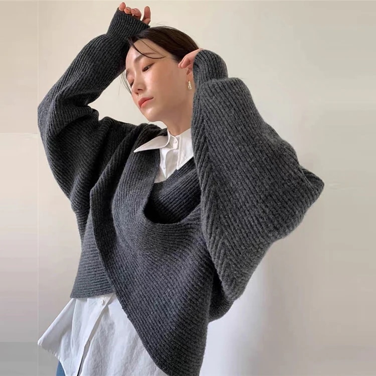 フロントクロスリブニット トップス ニットセーター Vネック プルオーバー 重ね着 レイヤード 着回し アイボリー カフェオレ ダークグレー ブラック レディース 防寒 寒さ対策 キレイめ オシャレ pattayablatt.com