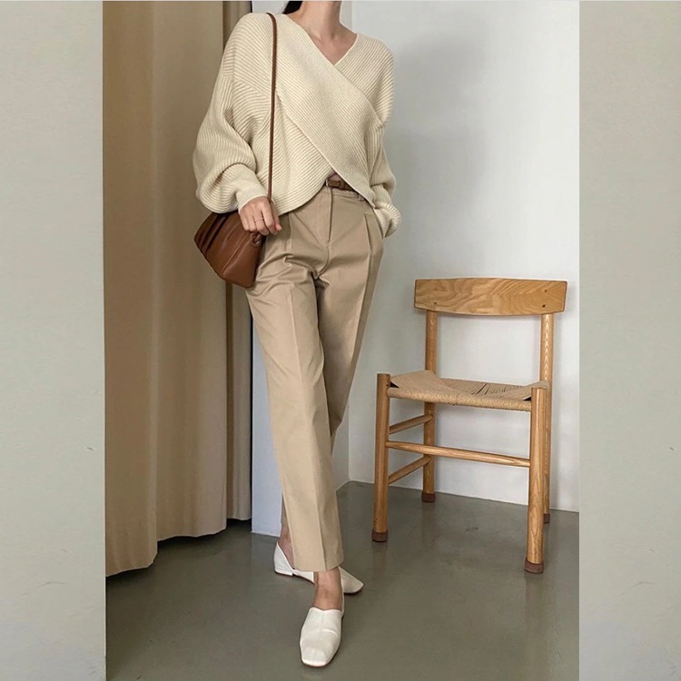 フロントクロスリブニット トップス ニットセーター Vネック プルオーバー 重ね着 レイヤード 着回し アイボリー カフェオレ ダークグレー ブラック レディース 防寒 寒さ対策 キレイめ オシャレ pattayablatt.com