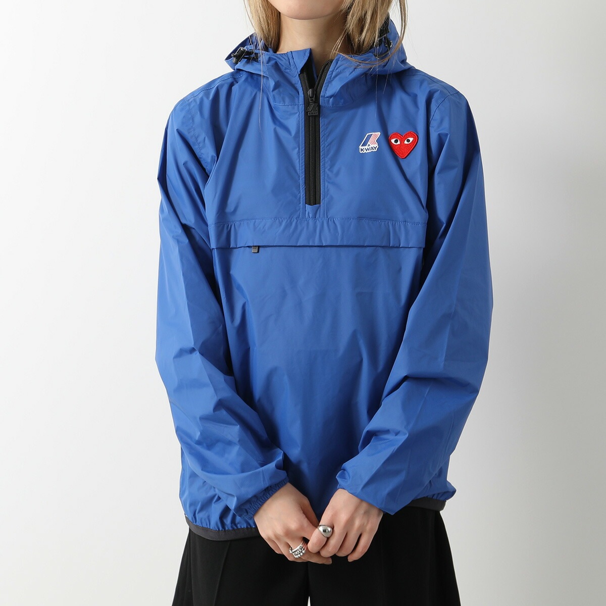PLAY COMME des GARCONS × K-WAY プレイ コムデギャルソン ケーウェイ プルオーバー J502 レディース ナイロン アノラック ハーフジップ パーカー