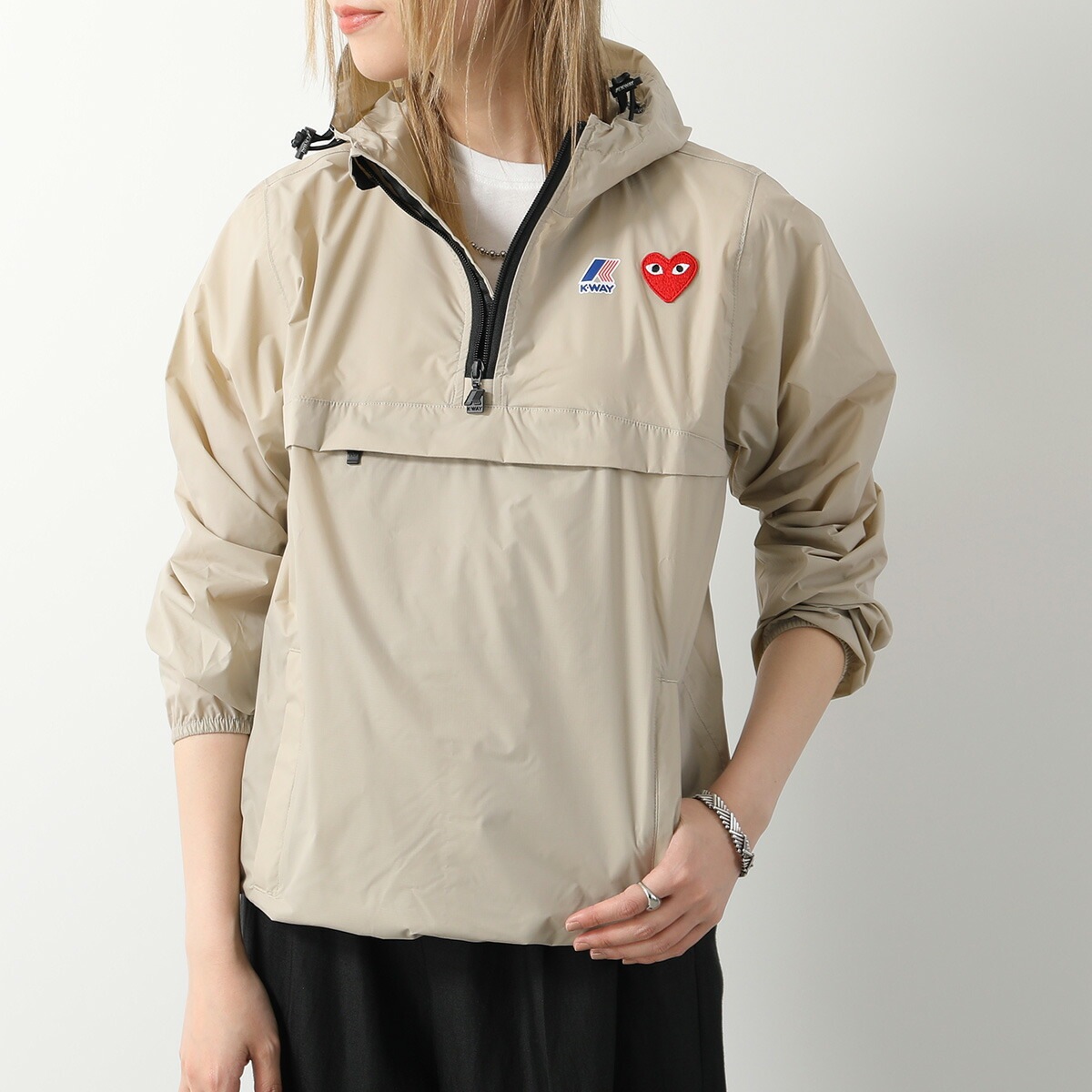 PLAY COMME des GARCONS × K-WAY プレイ コムデギャルソン ケーウェイ プルオーバー J502 レディース ナイロン アノラック ハーフジップ パーカー