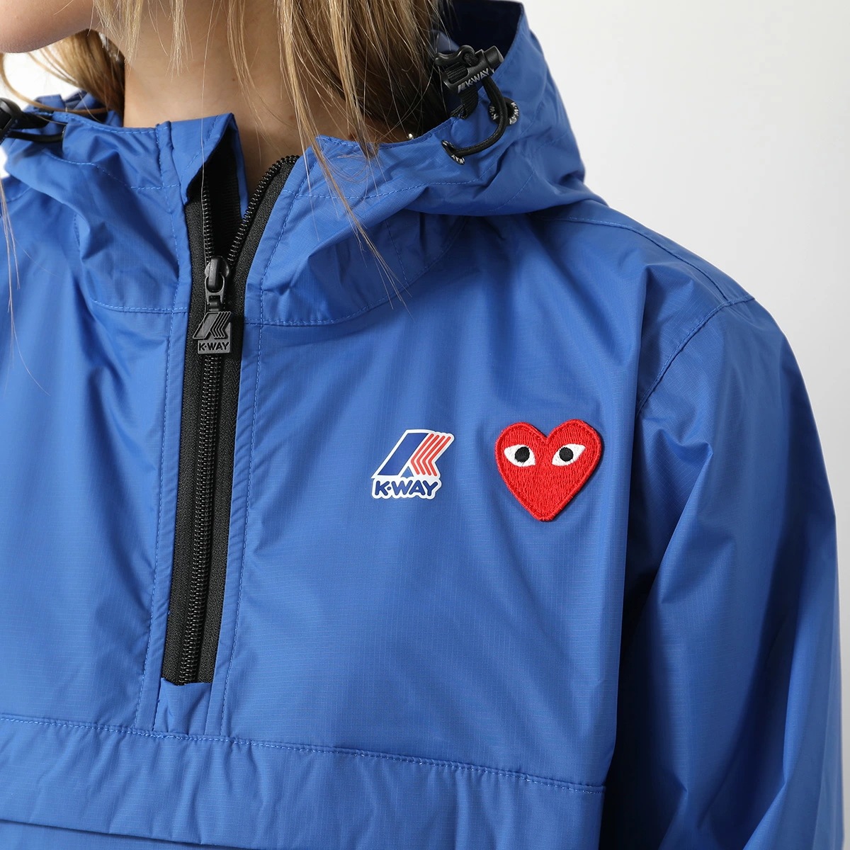 PLAY COMME des GARCONS × K-WAY プレイ コムデギャルソン ケーウェイ プルオーバー J502 レディース ナイロン アノラック ハーフジップ パーカー