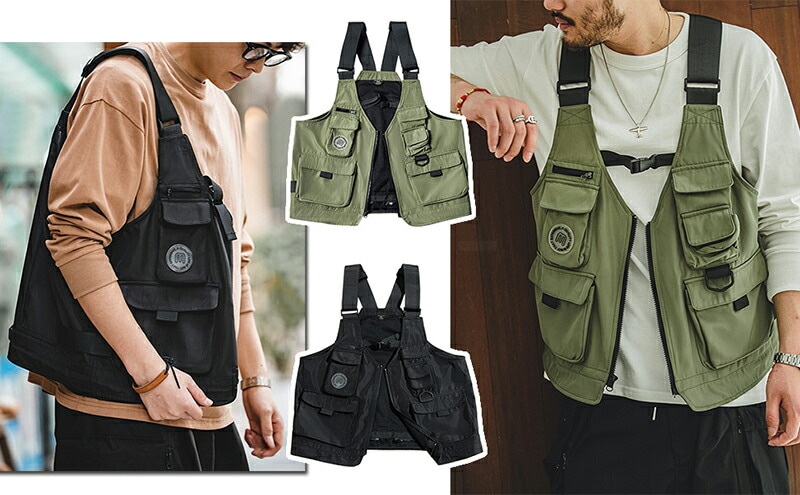 機能風 ベスト レトロ マルチポケットノースリーブ ジャケット 重ね着 前開き キャミソール 兼用ショルダーバッグ 男女兼用 ストリート系ファッション アウトドアベスト チョッキ 機能風 ベスト レトロ マルチポケットノースリーブ ジャケット 重ね着 前開き キャミソール 兼用ショルダーバッグ 男女兼用 ストリート系ファッション アウトドアベスト チョッキ