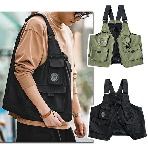 機能風 ベスト レトロ マルチポケットノースリーブ ジャケット 重ね着 前開き キャミソール 兼用ショルダーバッグ 男女兼用 ストリート系ファッション アウトドアベスト チョッキ 機能風 ベスト レトロ マルチポケットノースリーブ ジャケット 重ね着 前開き キャミソール 兼用ショルダーバッグ 男女兼用 ストリート系ファッション アウトドアベスト チョッキ