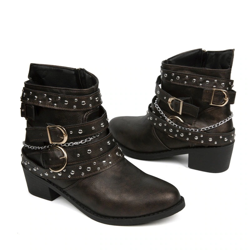 レディースブーツ 秋冬 太ヒール 大きいサイズ スタッズベルト ローショートブーツ レディース レディースブーツ 秋冬 太ヒール 大きいサイズ スタッズベルト ローショートブーツ レディース