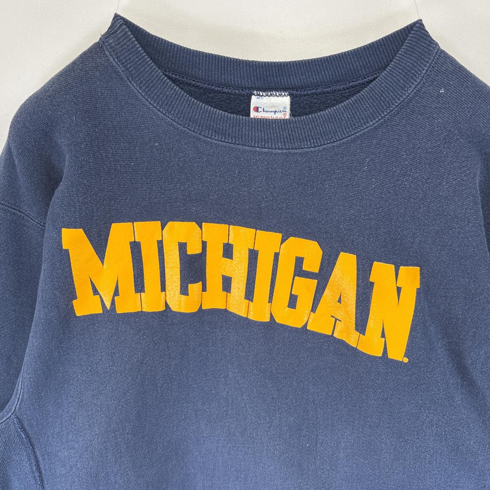 古着 90s/90年代 スウェット リバースウィーブ カレッジロゴ MICHIGAN プリント XXL ネイビー メンズ