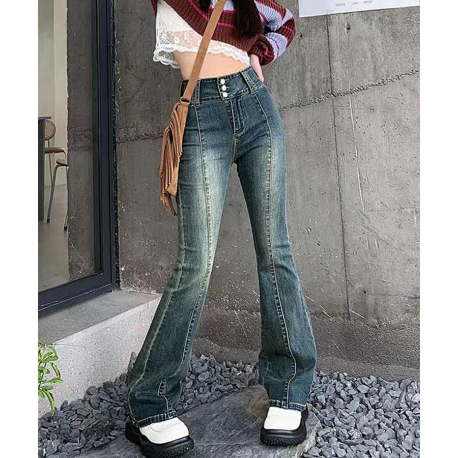 人気沸騰 大人気レディースパンツ レトロ セミフレアデニムパンツレディース 人気沸騰 大人気レディースパンツ レトロ セミフレアデニムパンツレディース