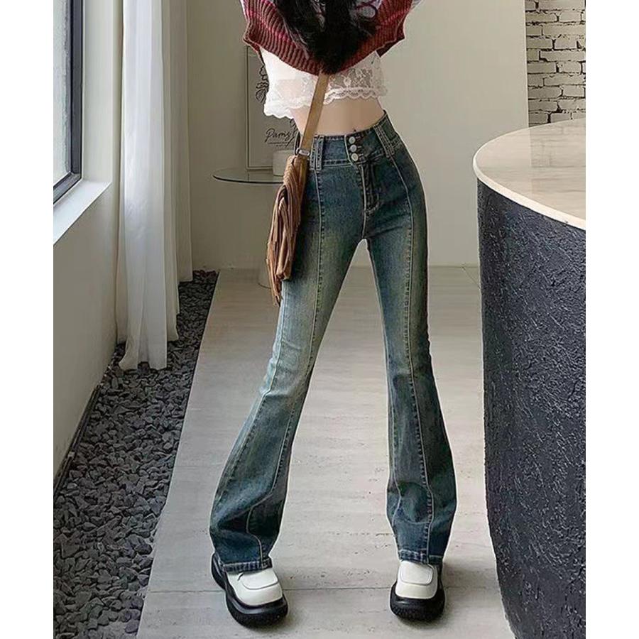 人気沸騰 大人気レディースパンツ レトロ セミフレアデニムパンツレディース 人気沸騰 大人気レディースパンツ レトロ セミフレアデニムパンツレディース