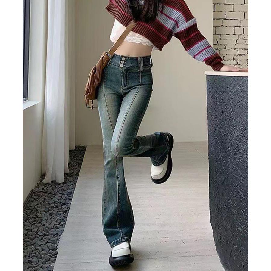 人気沸騰 大人気レディースパンツ レトロ セミフレアデニムパンツレディース 人気沸騰 大人気レディースパンツ レトロ セミフレアデニムパンツレディース