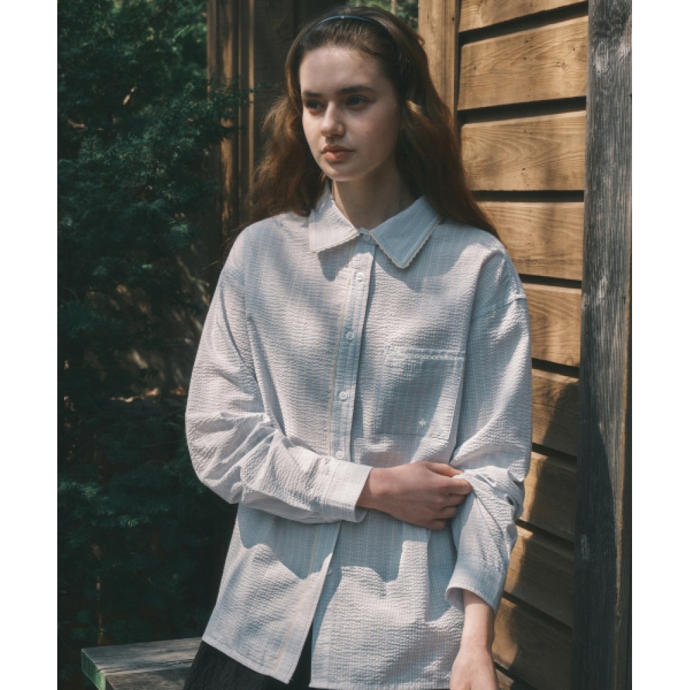 CODEGRAPHY (ウィメンズ) レースディテール 長袖シャツ_スカイブルー CODEGRAPHY (ウィメンズ) レースディテール 長袖シャツ_スカイブルー