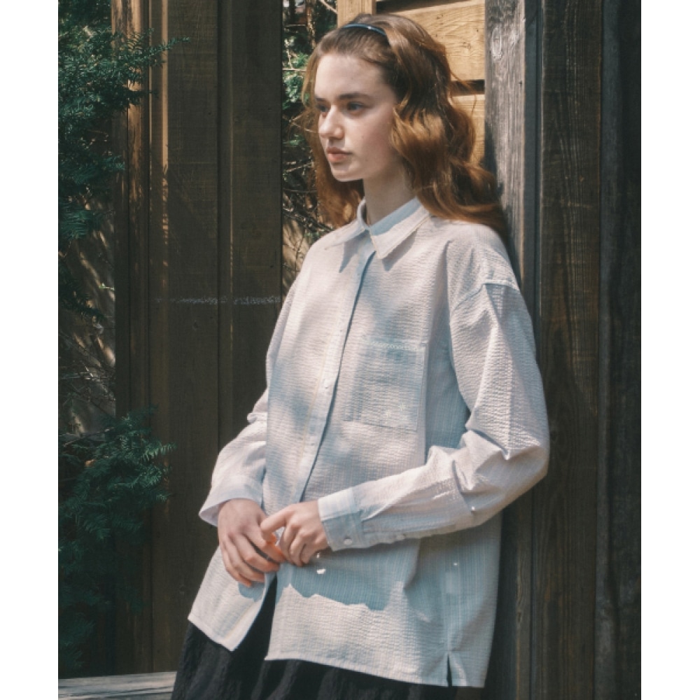 CODEGRAPHY (ウィメンズ) レースディテール 長袖シャツ_スカイブルー CODEGRAPHY (ウィメンズ) レースディテール 長袖シャツ_スカイブルー