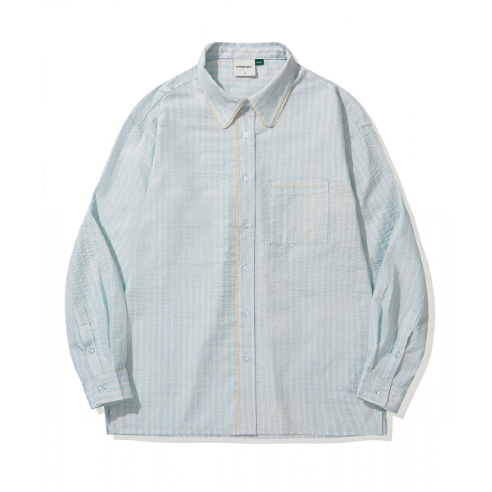 CODEGRAPHY (ウィメンズ) レースディテール 長袖シャツ_スカイブルー CODEGRAPHY (ウィメンズ) レースディテール 長袖シャツ_スカイブルー