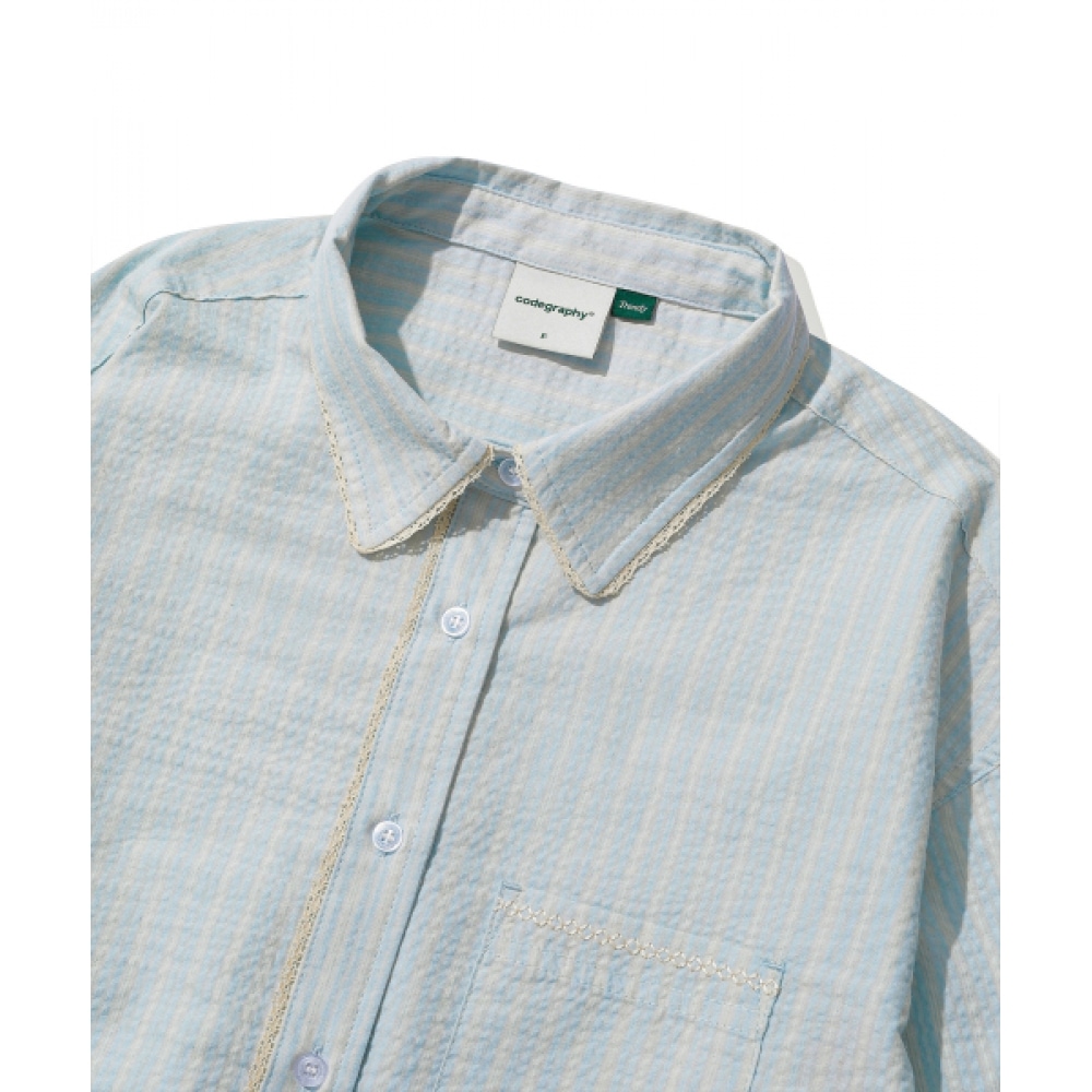 CODEGRAPHY (ウィメンズ) レースディテール 長袖シャツ_スカイブルー CODEGRAPHY (ウィメンズ) レースディテール 長袖シャツ_スカイブルー