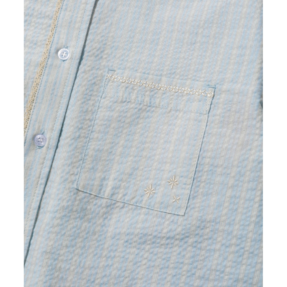 CODEGRAPHY (ウィメンズ) レースディテール 長袖シャツ_スカイブルー CODEGRAPHY (ウィメンズ) レースディテール 長袖シャツ_スカイブルー