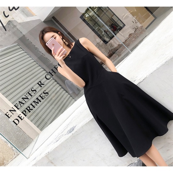 海外並行輸入正規品 ワンピースドレス 大きいサイズ Xl 小さいサイズ Xs ハイウエスト ノースリーブ ラウンドネック ミドル丈 無地 ボリュームスカート Aラインスカート エレガント カジュアルドレス きれいめ ドレス サイズ Xl Imepac Edu Br