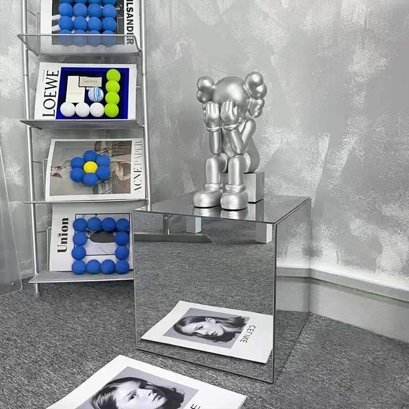 サイドテーブル ミラー 正方形 反射 鏡面 モダン シック インテリア