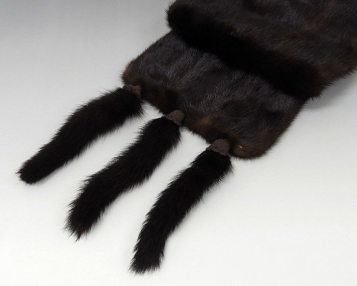 ショール ミンク 毛皮 ストール リアルファー ショール しっぽ付き ブラックブラウン 着物にも洋服にも リサイクル u0151