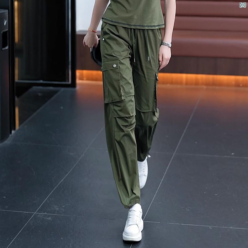 ワーク　迷彩　ミリタリー レディース ストレート レッグ オーバー オール 春夏 細い スリム ハイウエスト カジュアル 裾細 パンツ 夏用