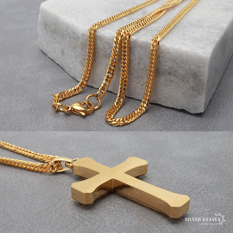ステンレス クロスネックレス [n841-gold-n514-3mm]