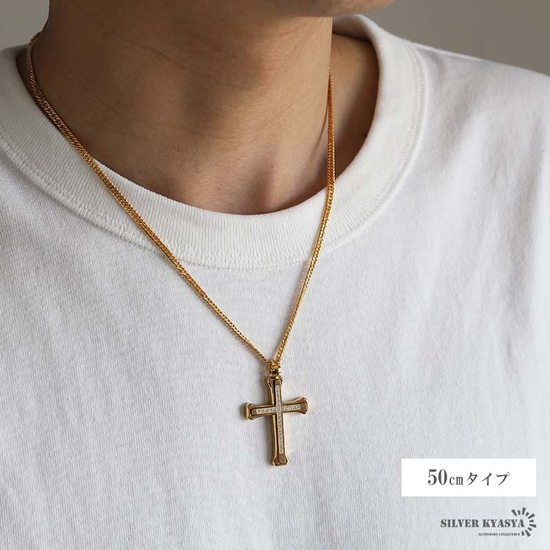 ステンレス クロスネックレス [n841-gold-n514-3mm]