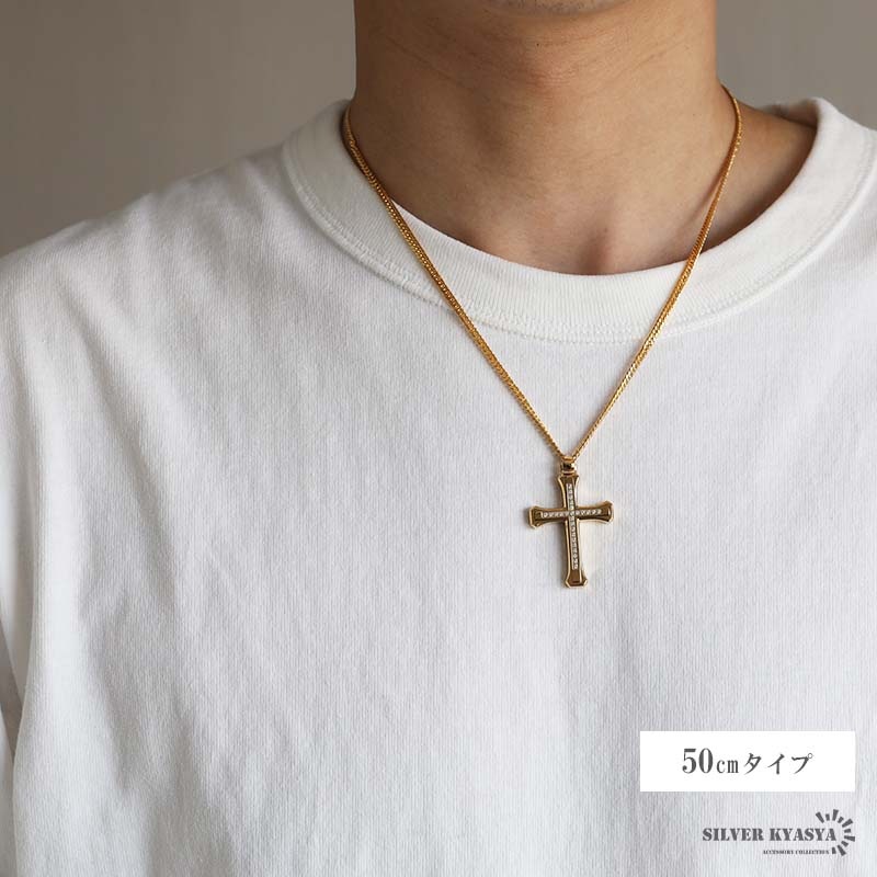 ステンレス クロスネックレス [n841-gold-n514-3mm]