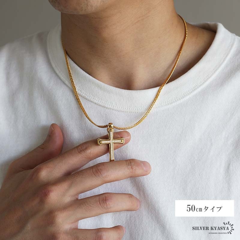 ステンレス クロスネックレス [n841-gold-n514-3mm]