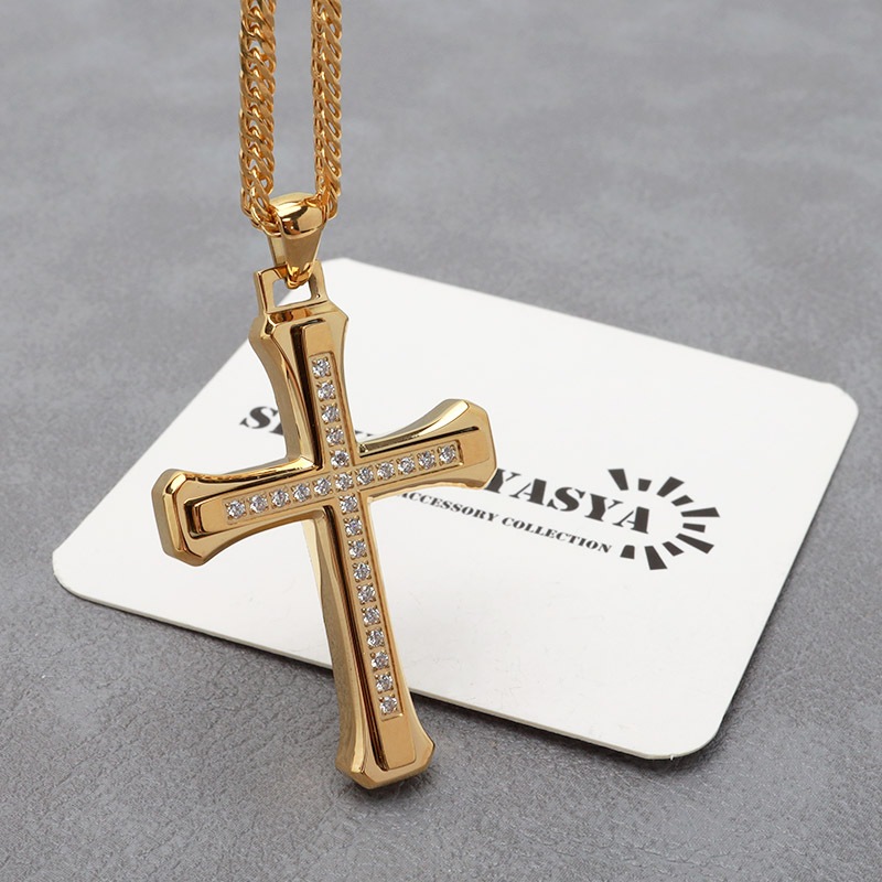 ステンレス クロスネックレス [n841-gold-n514-3mm]