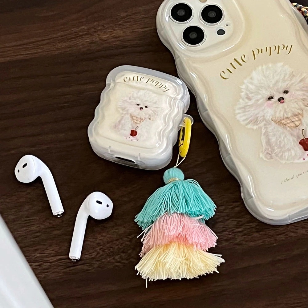 かわいい子犬シリコンソフトbluetoothイヤホンケースタッセルペンダントためairpods 1 かわいい子犬シリコンソフトbluetoothイヤホンケースタッセルペンダントためairpods 1