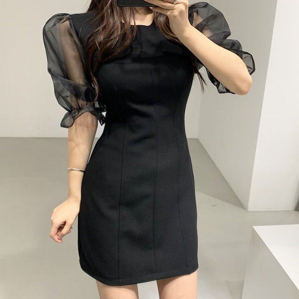 Qoo10] 韓国新作 ミニドレス シースルー 黒 ワ