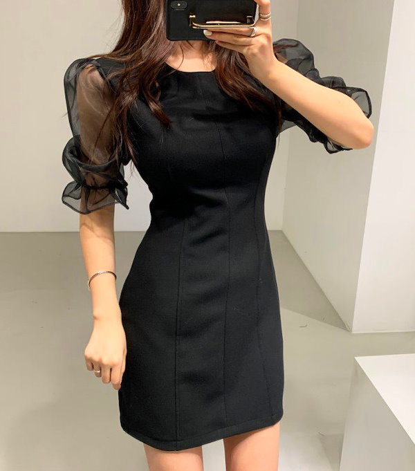 Qoo10] 韓国新作 ミニドレス シースルー 黒 ワ