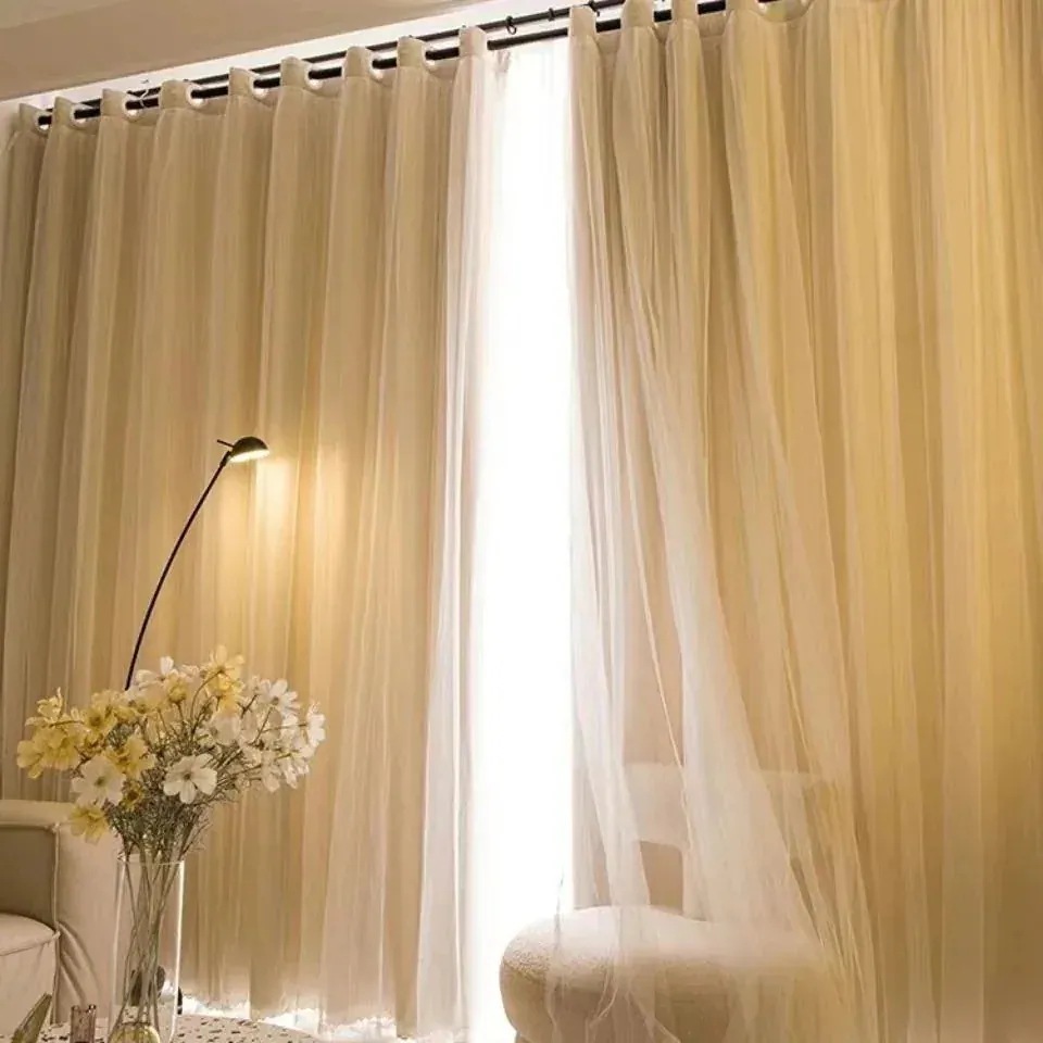 】選べる福袋 6色 省エネ無地 UVカット防音3 断熱 韓国ファッション レースカーテン 遮光カーテン+レース２枚組 【メガ割 遮光